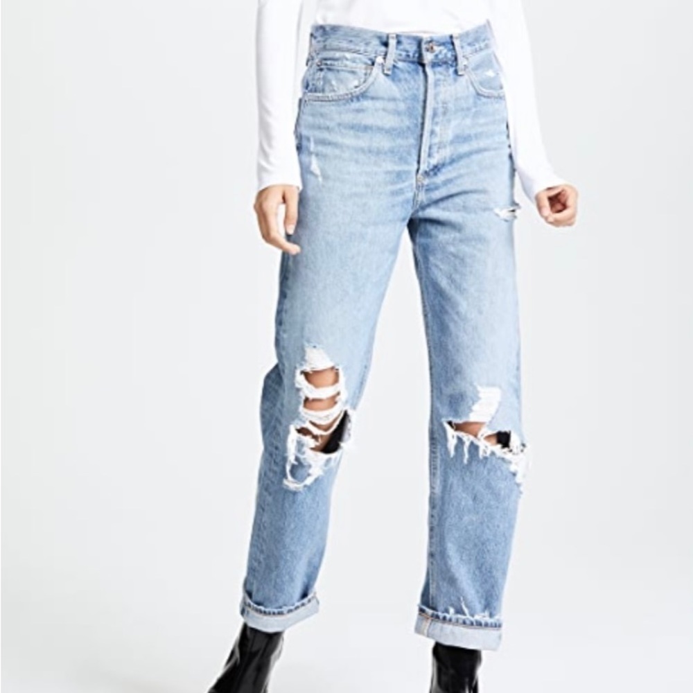 AGOLDE ‘90s Fit Loose Fit Jeans Fall Out Blue Washed Distressed High Rise - Picture 2 of 11